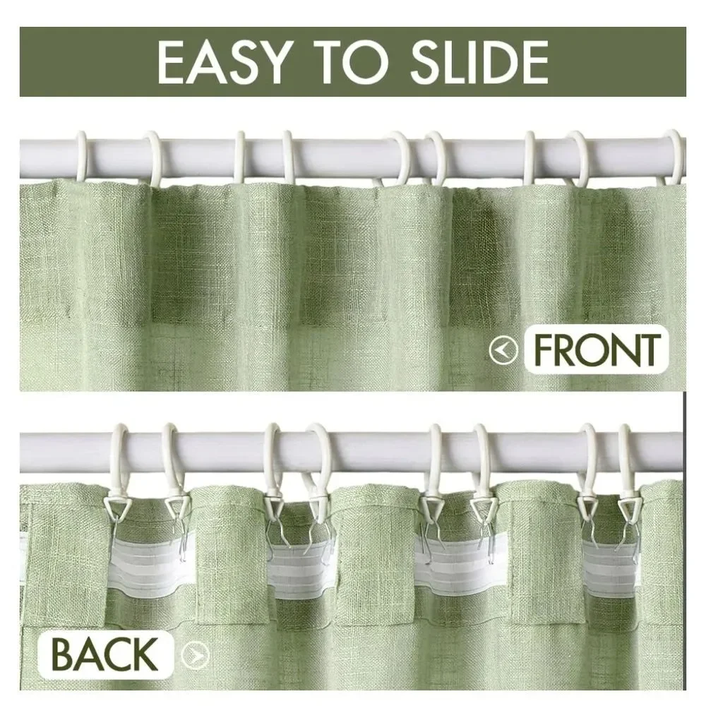 Sage Green Linen Curtains 120 Inches‎ Long 2 Panels for Bedroom - Picture 2 of 8